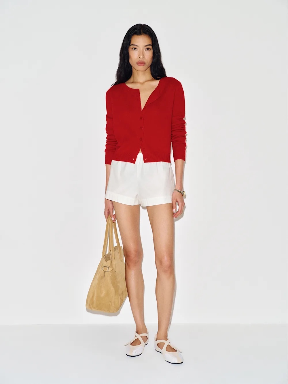 Reformation Clara Cashmere Crew Cardigan - Small - Cherry